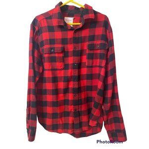 GOODFELLOW & CO Plaid Long Sleeve Flannel Shirt, Red/Black, XL